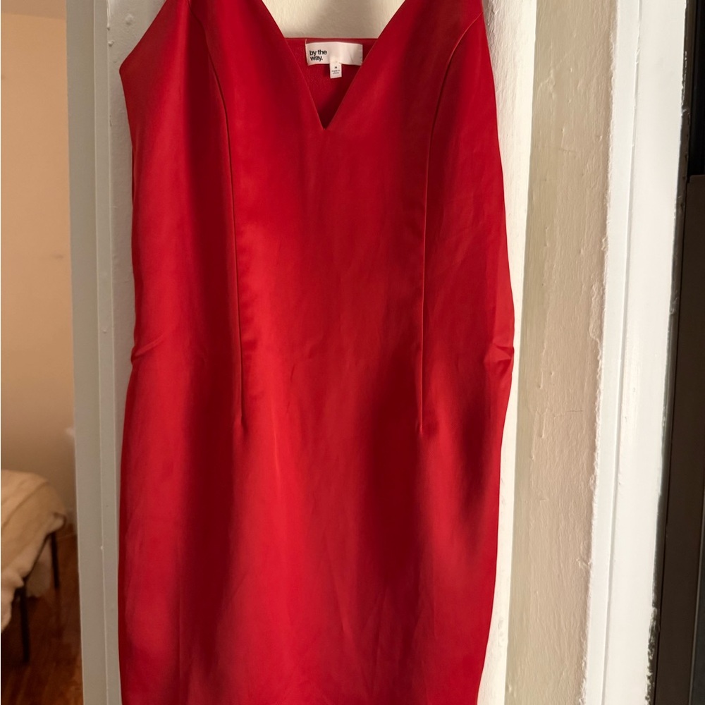 by the way. Vibrant Red Strapless Dress